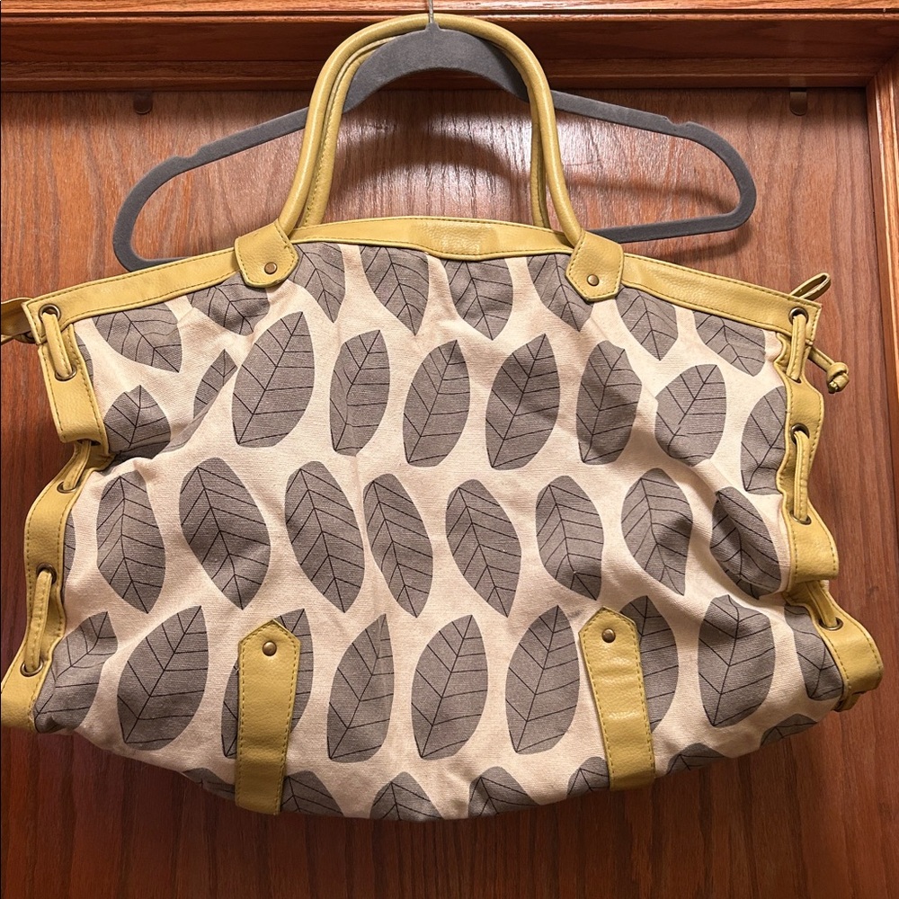 Target Leaf It Alone Handbag Tote Bag Patterned Yellow and Gray Women's Purse - Picture 4 of 17